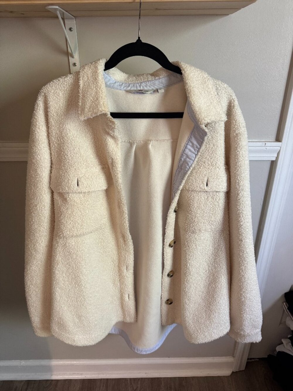 Vineyard Vines Sherpa Fleece Oversized Boucle Shirt Jacket Ivory